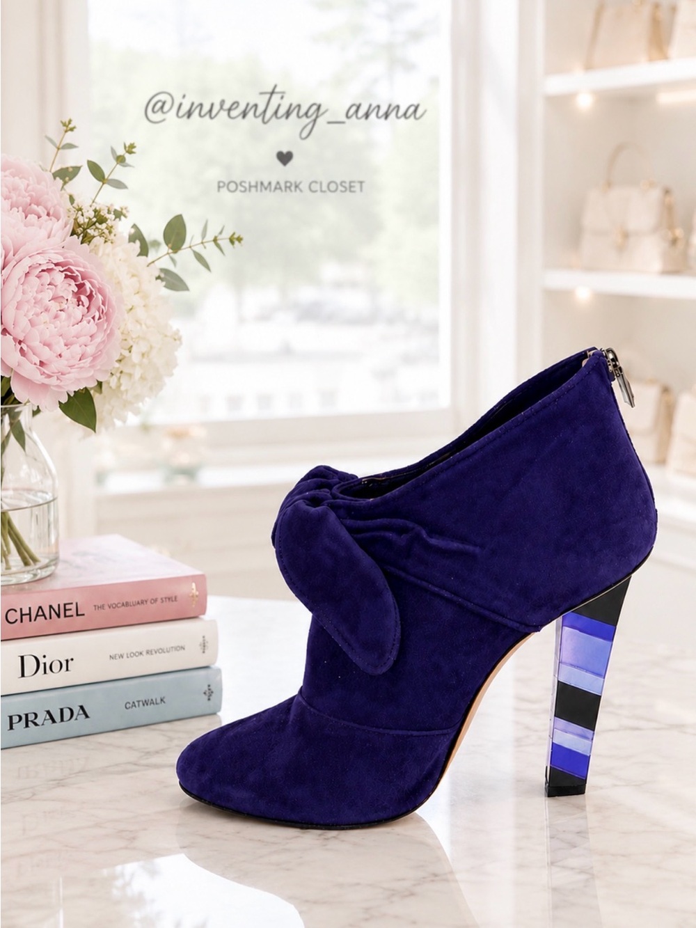 JIMMY CHOO Purple Eggplant Suede Leather Chevron High Heel Booties